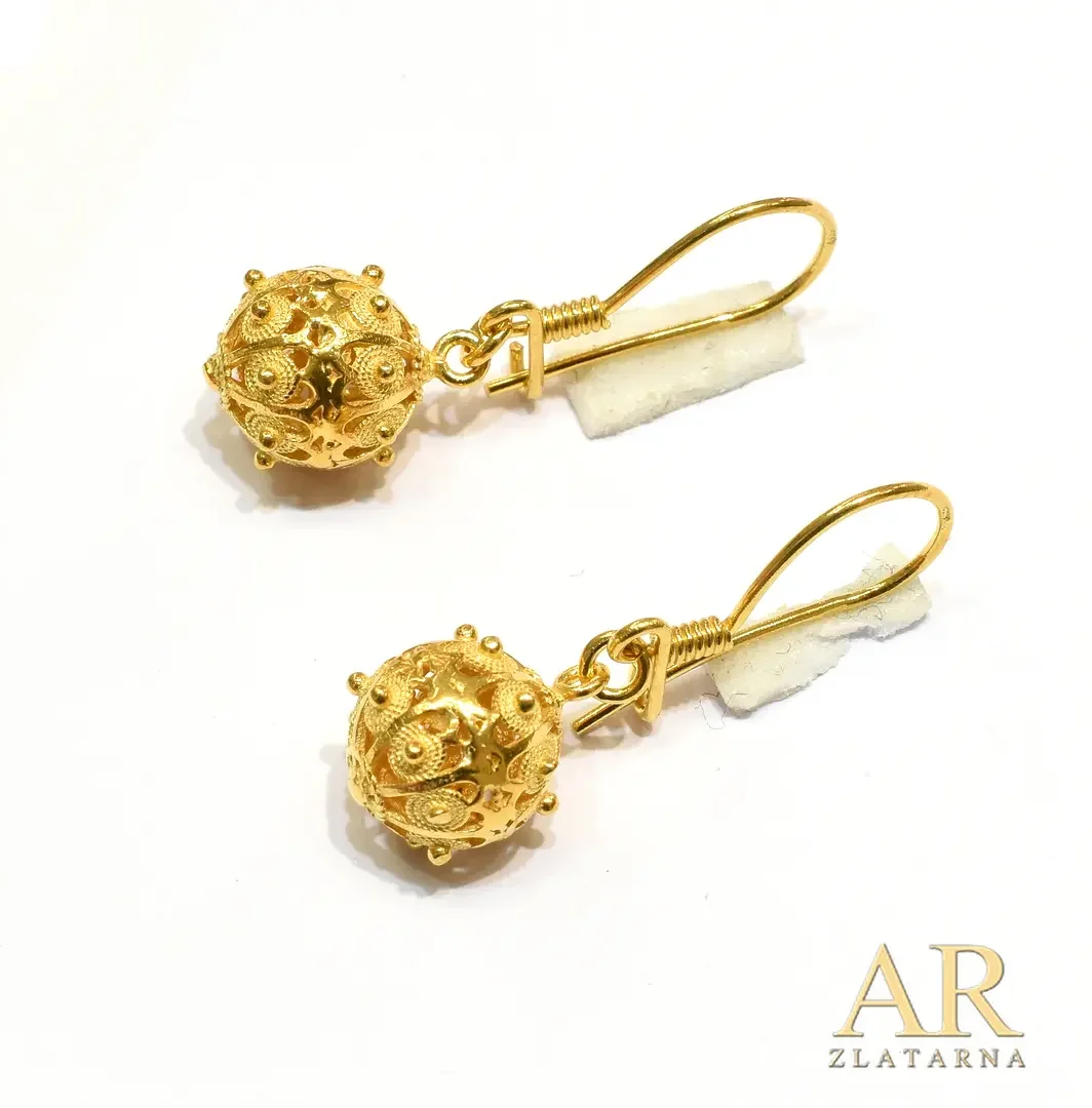 Srebrne pozlaćene naušnice  Botuni filigran kuglice 