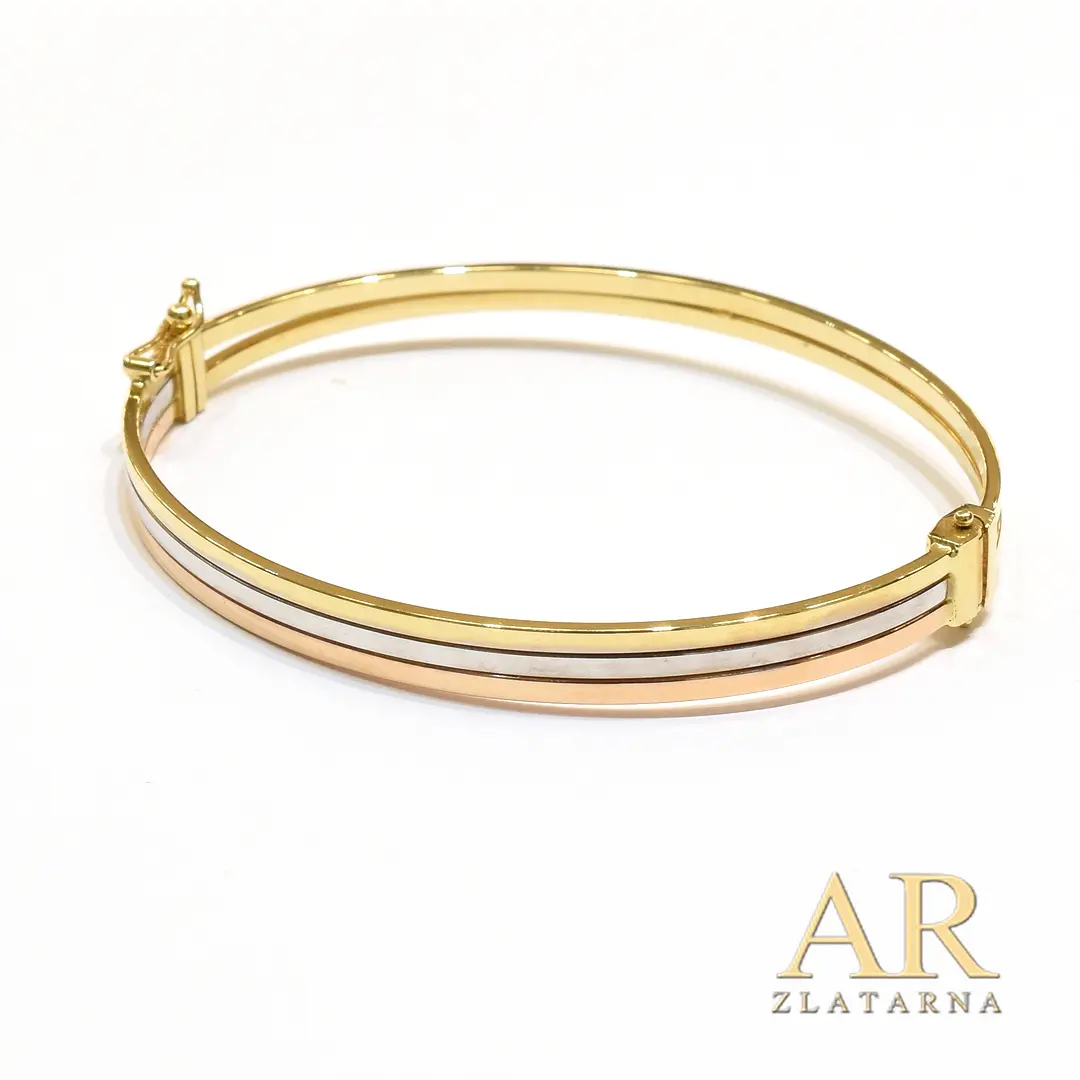 Zlatna narukvica kruta plosnata glatka tri boje zlata 18.5cm – fotografija 3
