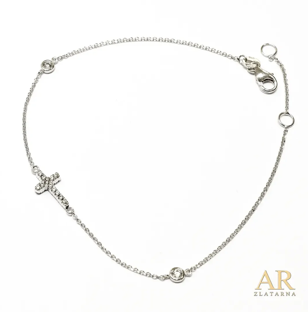 Zlatna narukvica Križ s  cirkonima bijelo zlato 17cm 