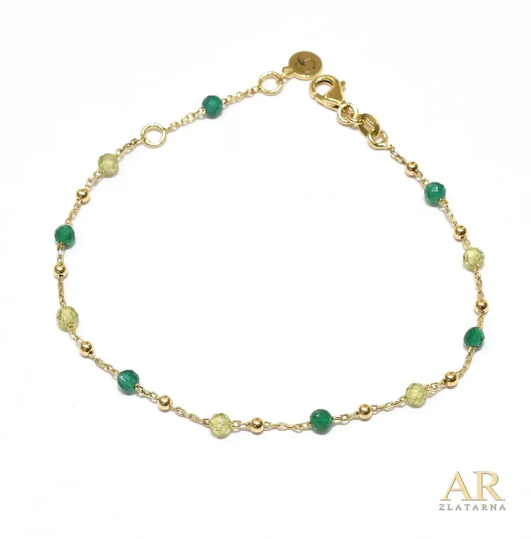 Zlatna narukvica peridot i agat 17cm