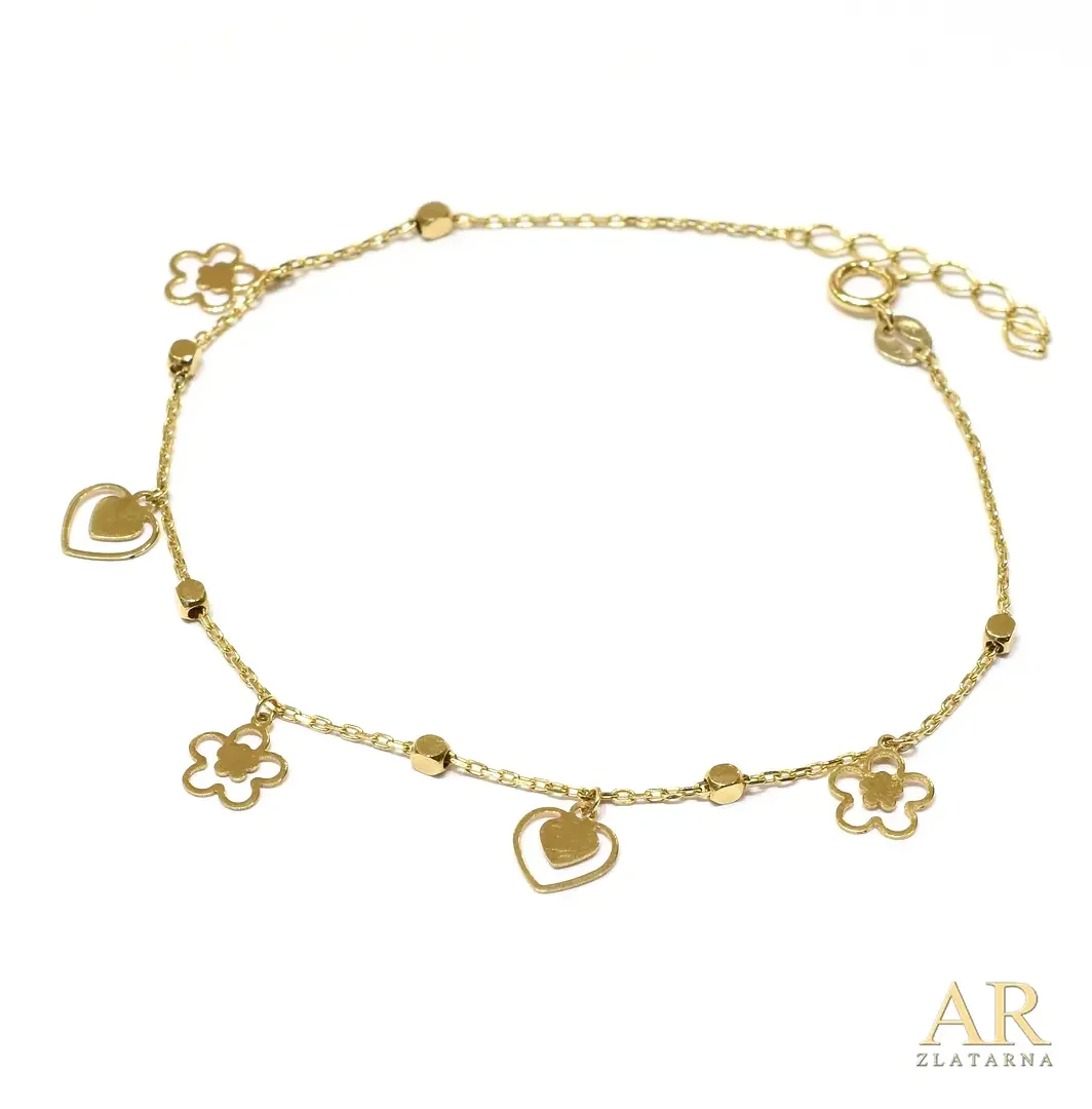 Zlatna narukvica srca i  cvijetovi