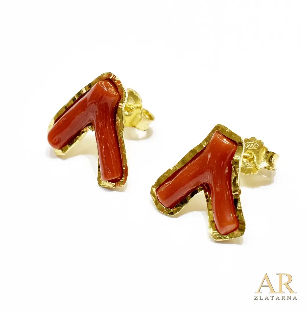 Srebrne viseće naušnice  mediteranski koralji V Model 2