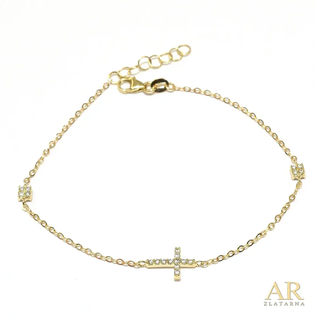 Zlatna narukvica Križ uzdužni  cirkoni