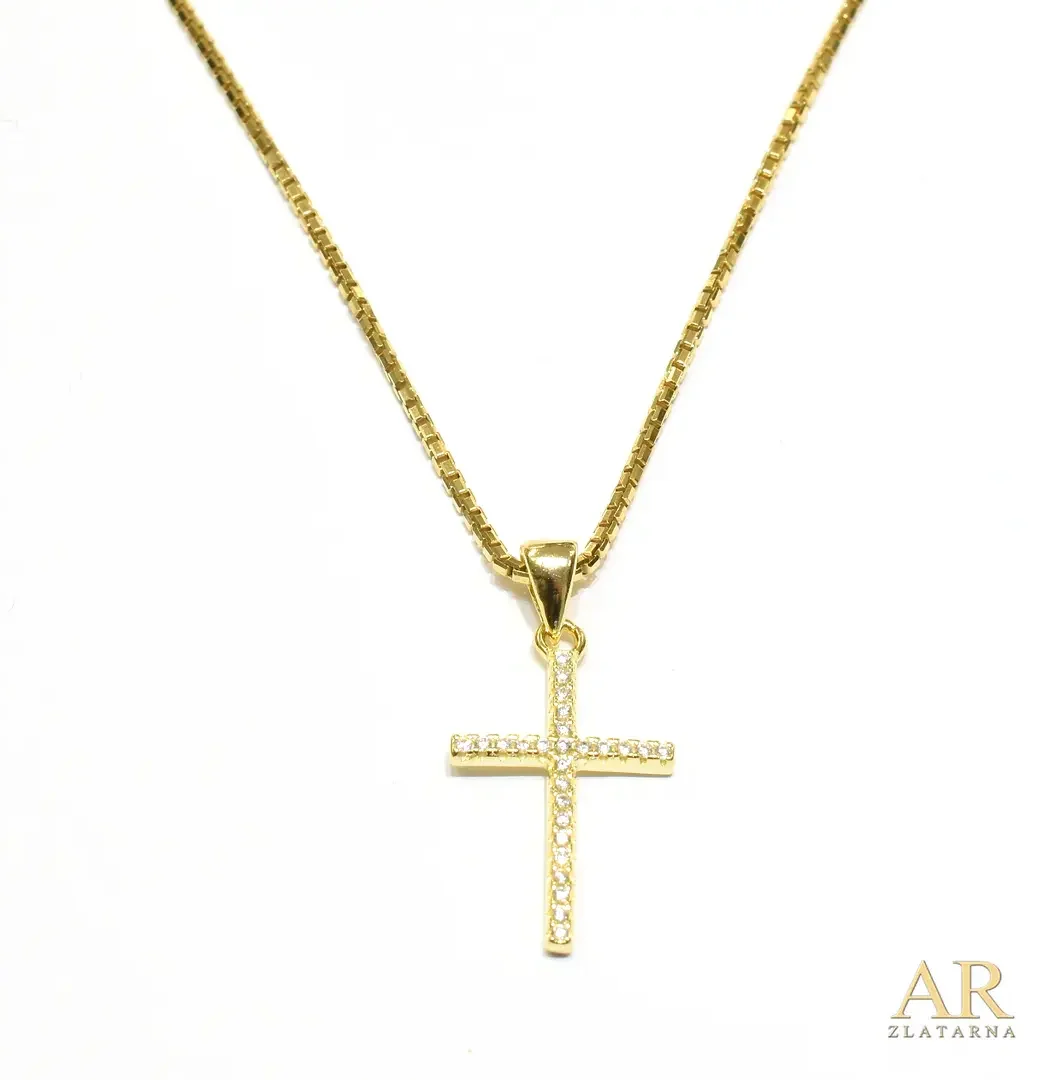 Srebrna pozlaćena ogrlica Križ cirkoni Model 1