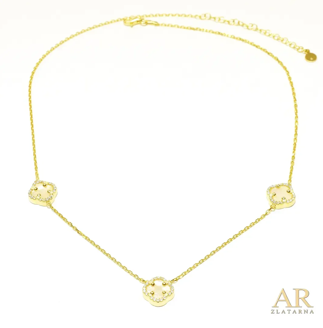 Srebrna ogrlica pozlata tri bijele Djeteline cirkoni