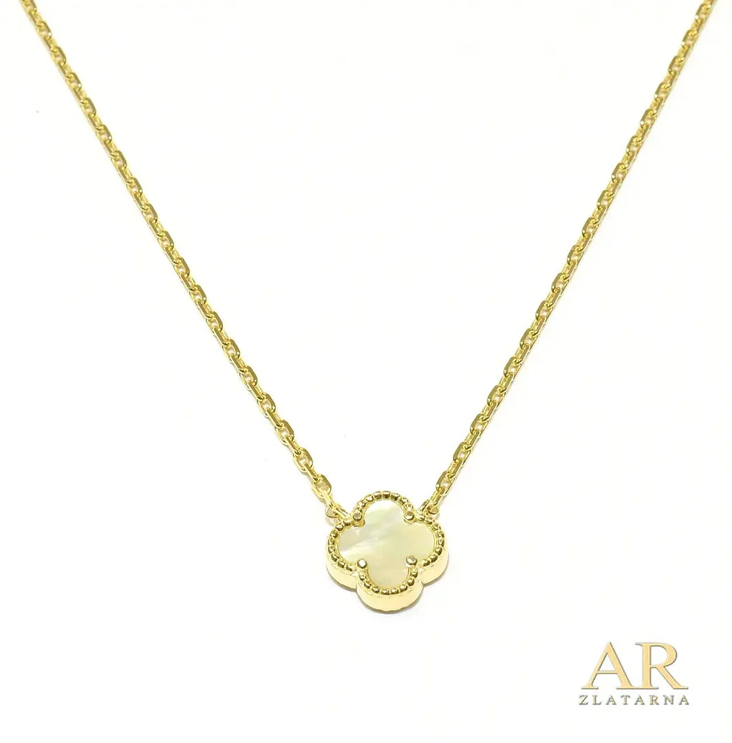 Srebrna ogrlica pozlata bijela srednja Djetelina