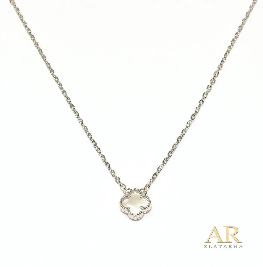 Srebrna ogrlica bijela mini Djetelina