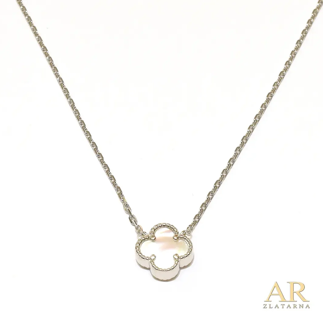 Srebrna ogrlica bijela srednja Djetelina