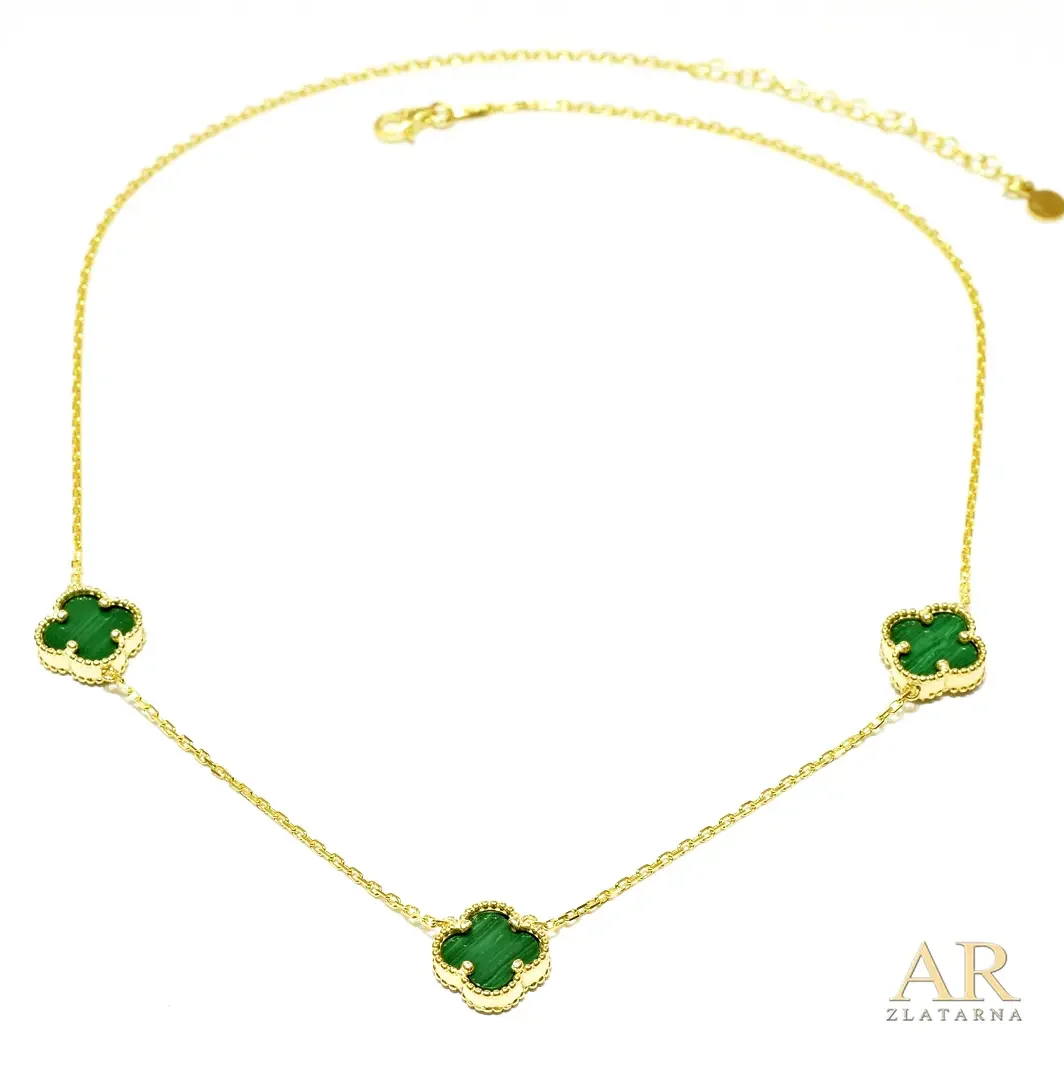 Srebrna ogrlica pozlata tri zelene Djeteline
