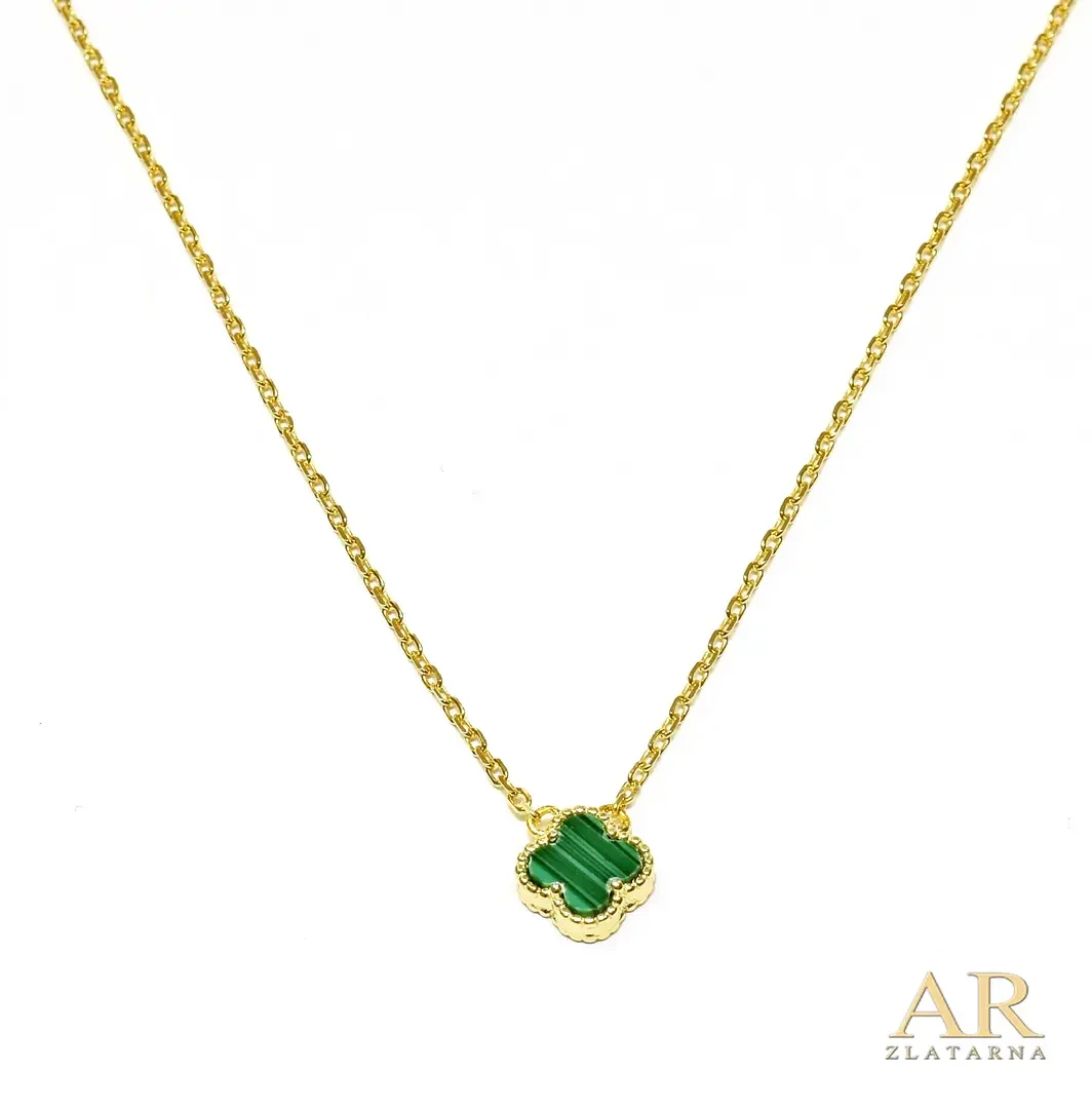Srebrna ogrlica pozlata zelena mini Djetelina
