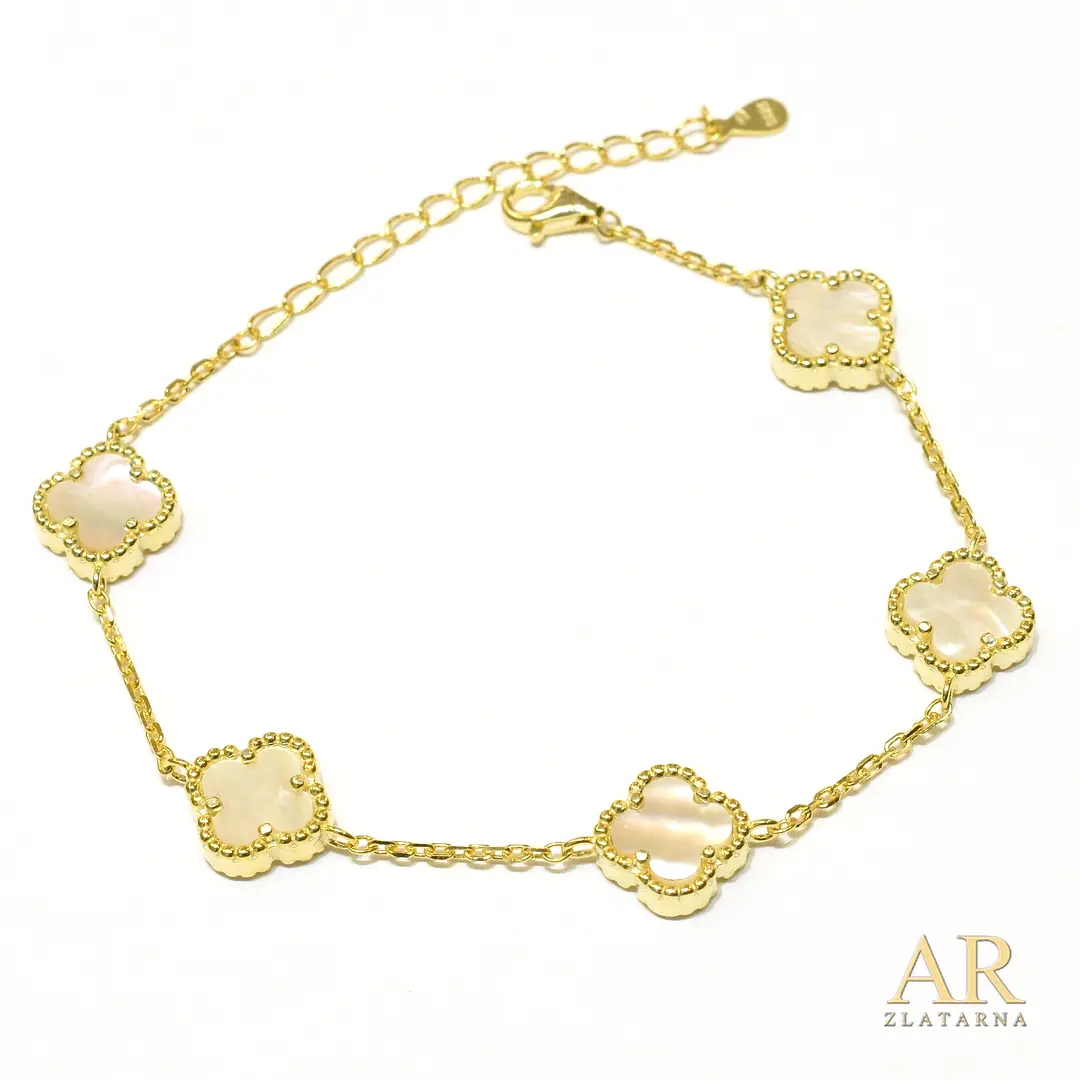 Srebrna pozlaćena narukvica Pet bijelih djetelina