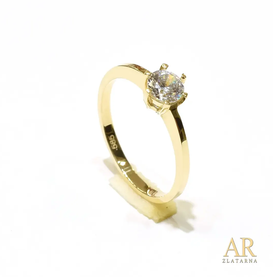 Zlatni zaručnički prsten klasični sa cirkonom Model 6