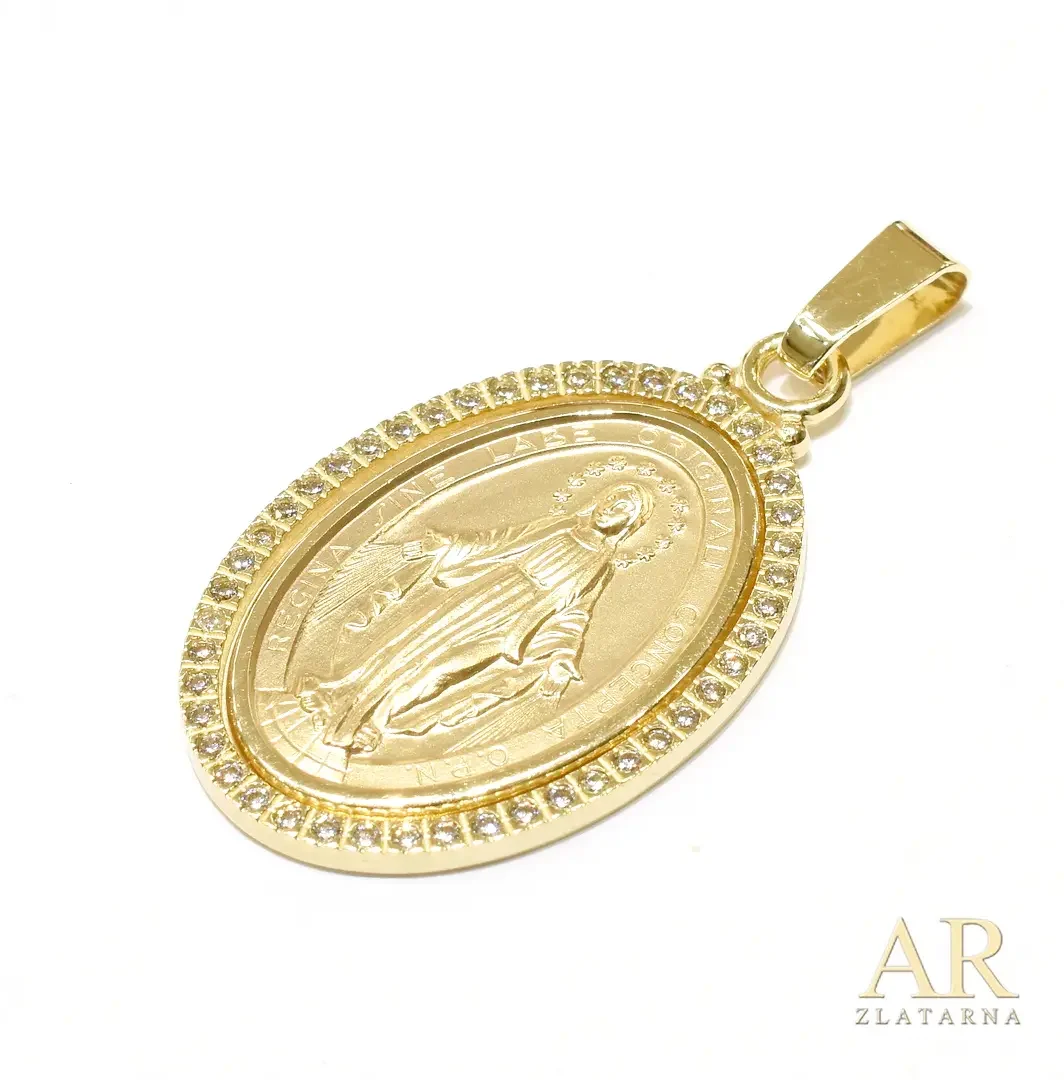 Zlatni privjesak Čudotvorna Gospa sa cirkonima Maxi
