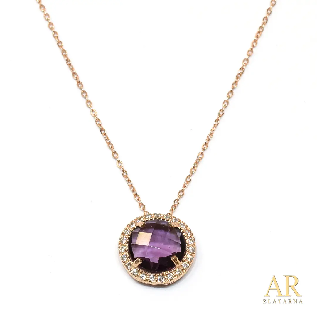 Srebrna ogrlica ametist i cirkoni 38cm