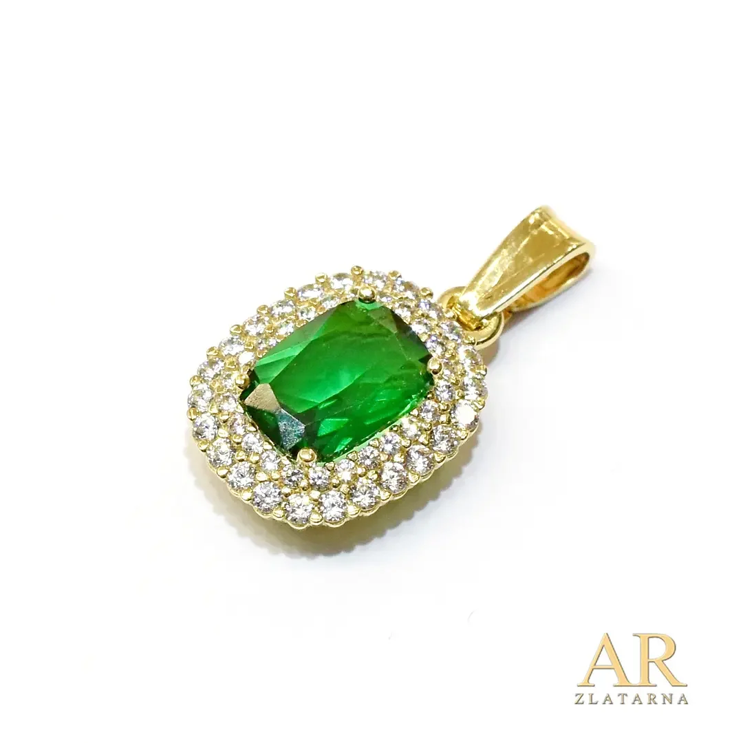 Zlatni privjesak sa zelenim  kamenom i cirkonima 