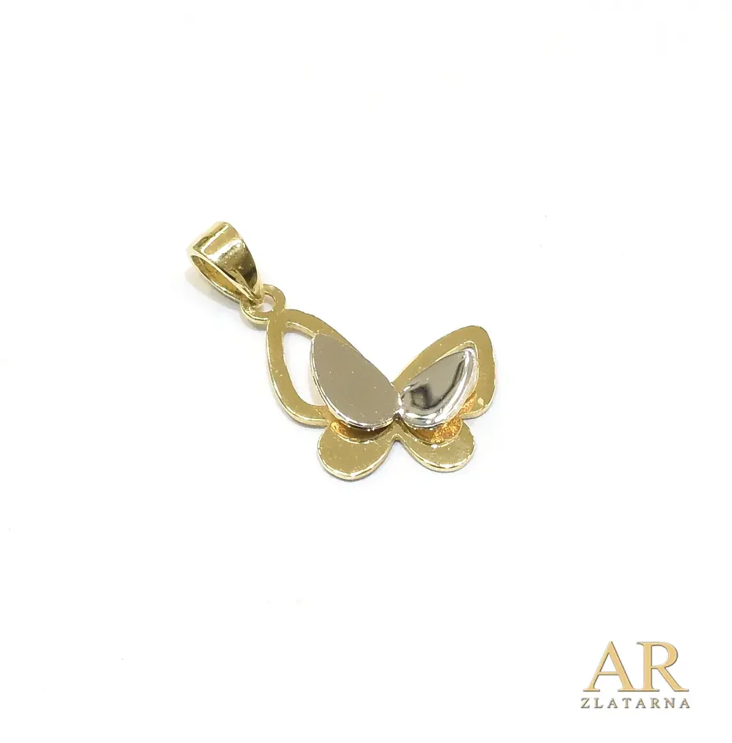 Zlatni privjesak Dva leptira  bijelo i žuto zlato 