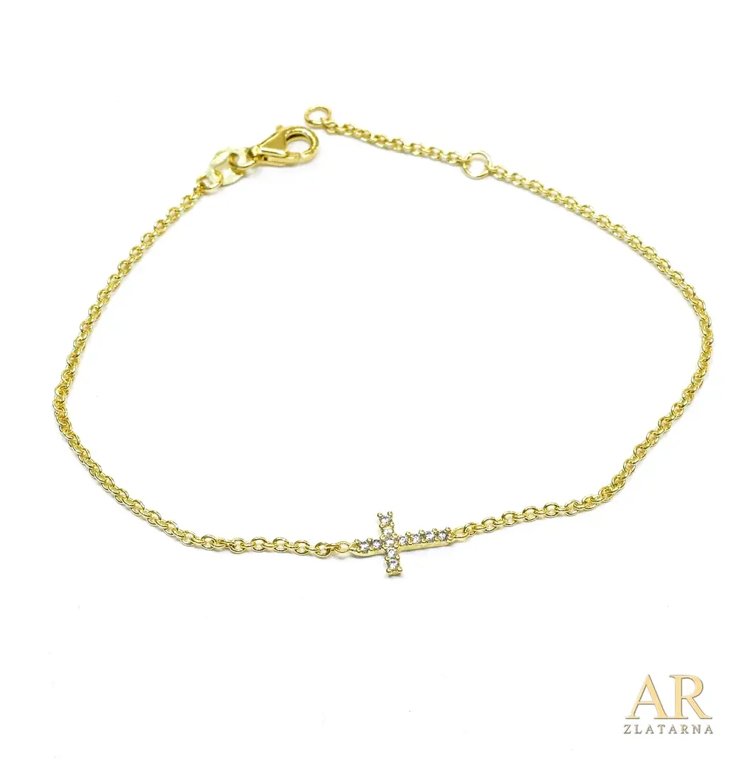 Zlatna narukvica Križ uzdužni  cirkoni 17cm 