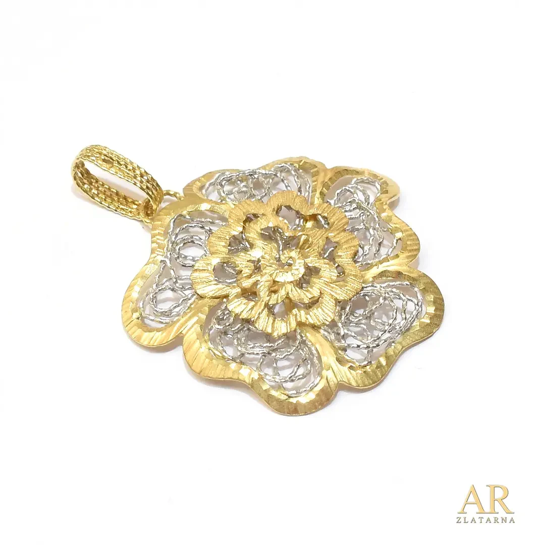 Zlatni privjesak  Cvijet bijelo i žuto zlato 