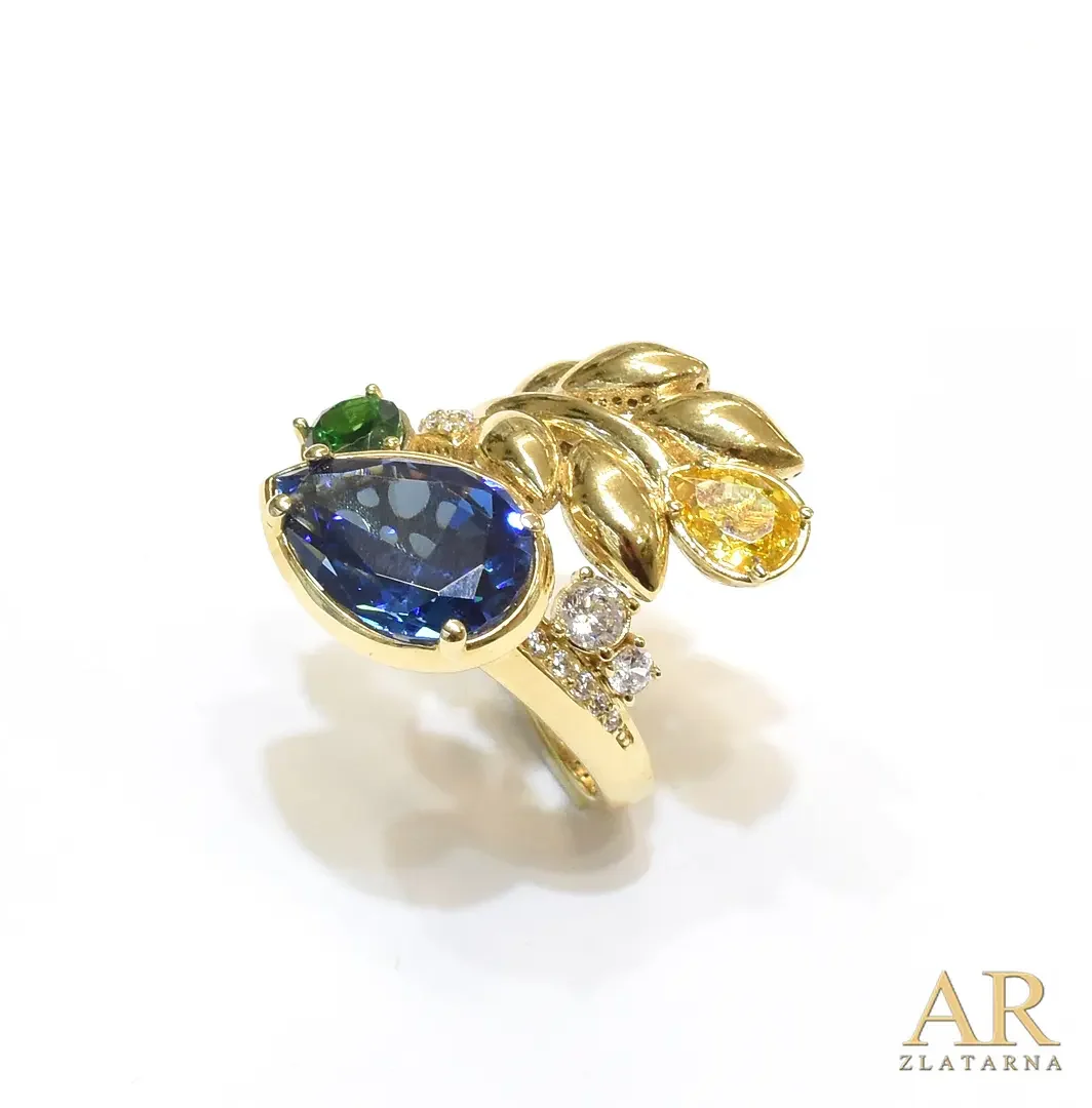 Zlatni prsten Suza i grana  poludrago kamenje