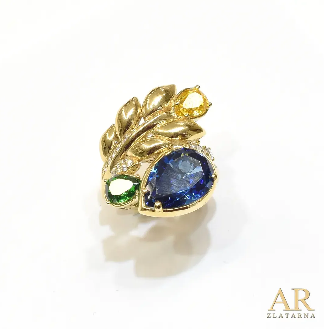 Zlatni prsten Suza i grana  poludrago kamenje
