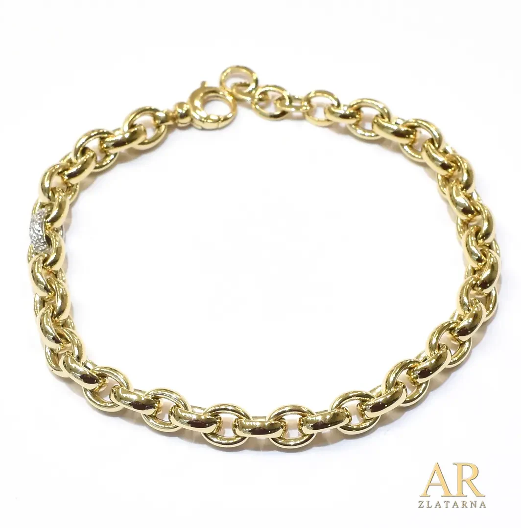 Zlatna narukvica lančić sa  cirkonima bijelo i žuto zlato 19cm 