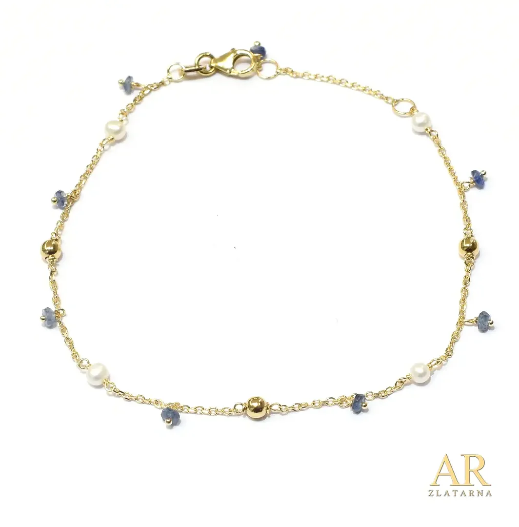 Zlatna narukvica sa safirima i  biserima 17cm 