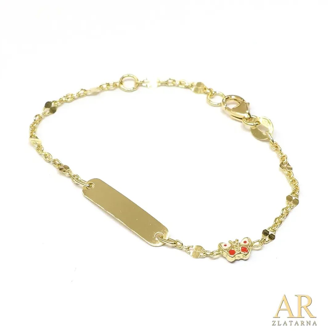 Zlatna narukvica dječja s  pločicom Leptir 12cm 