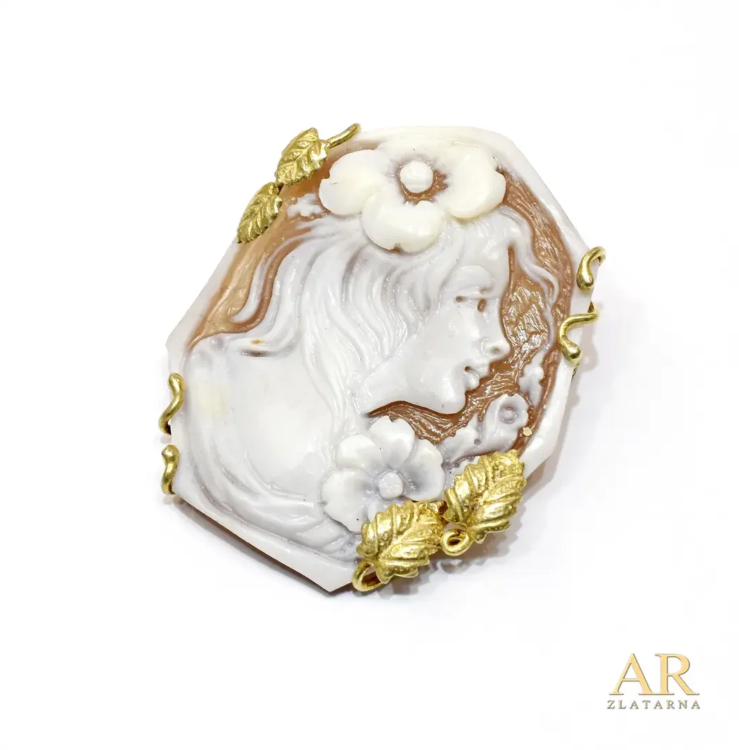 Srebrni pozlaćeni privjesak i  broš Kamea 42mm 