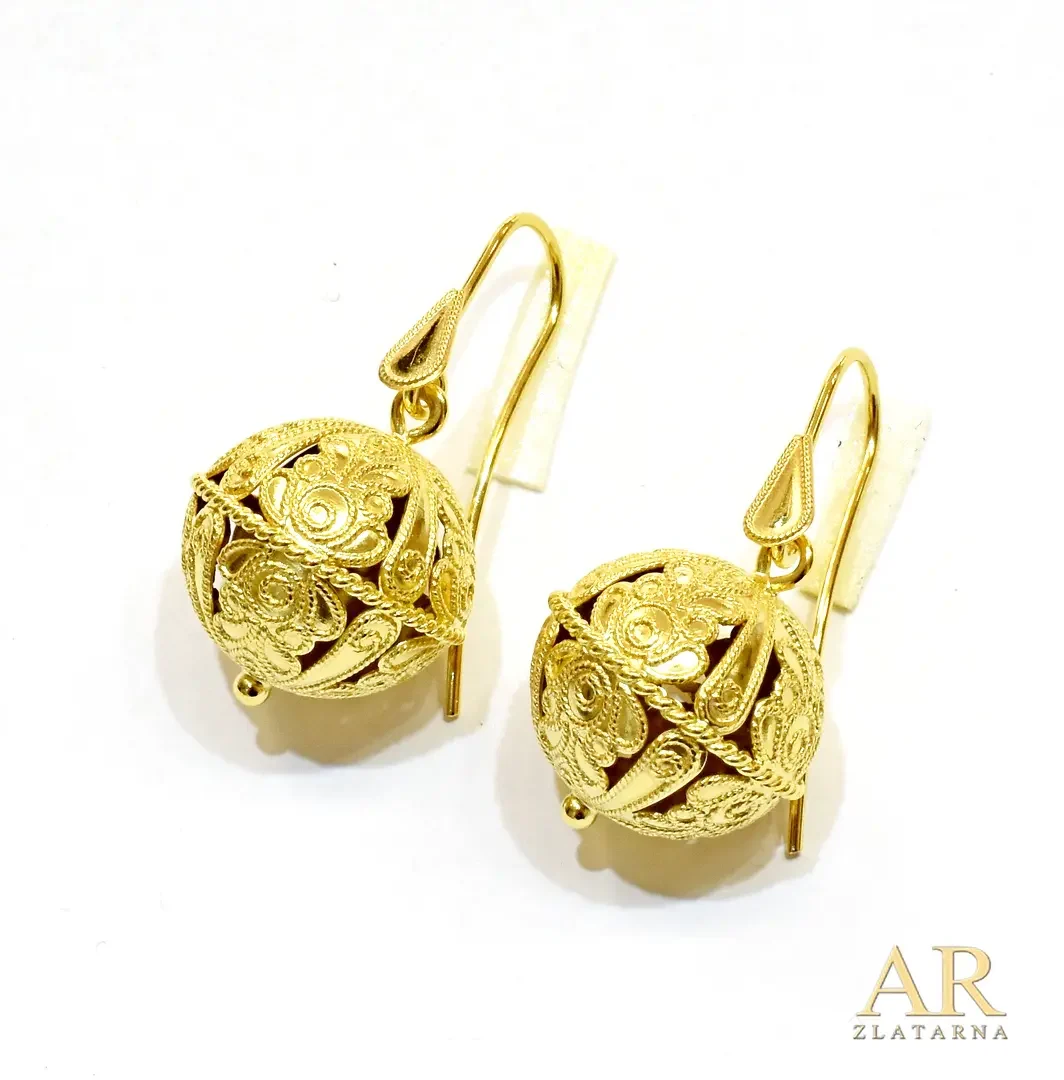 Zlatne Dalmatinske naušnice  Botuni filigran 16.5x34mm