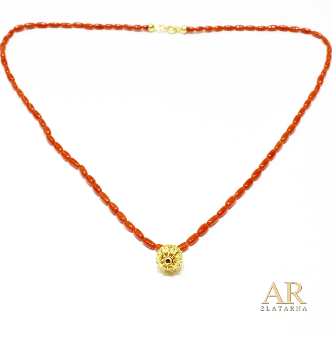 Koraljna ogrlica Šibenski  botun pozlaćena srebrna kopča 48cm