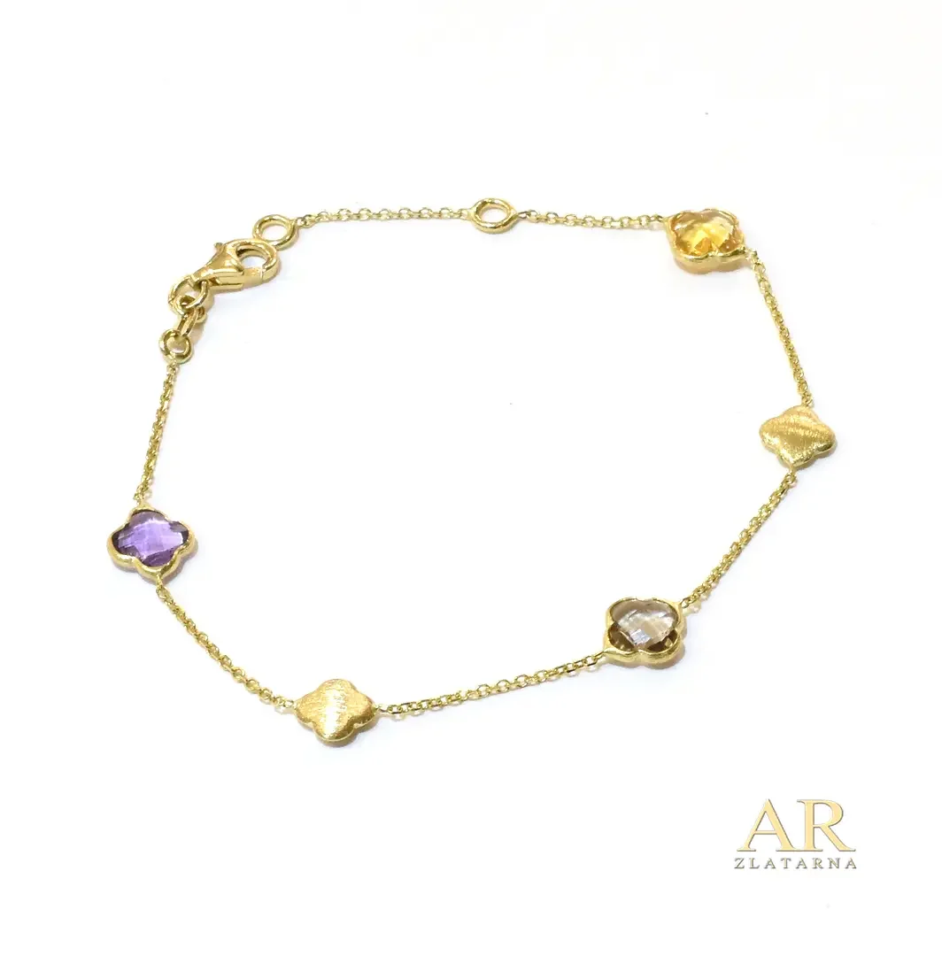 Zlatna narukvica Djeteline  ametist quartz i topaz