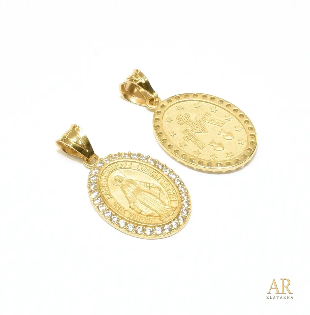 Zlatni privjesak Čudotvorna  Gospa sa cirkonima Model 2