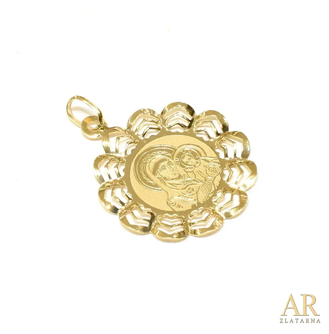 Zlatni privjesak Gospa s  Isusom 24 mm