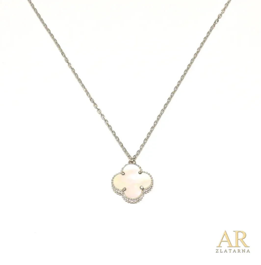 Srebrna ogrlica bijela  Djetelina
