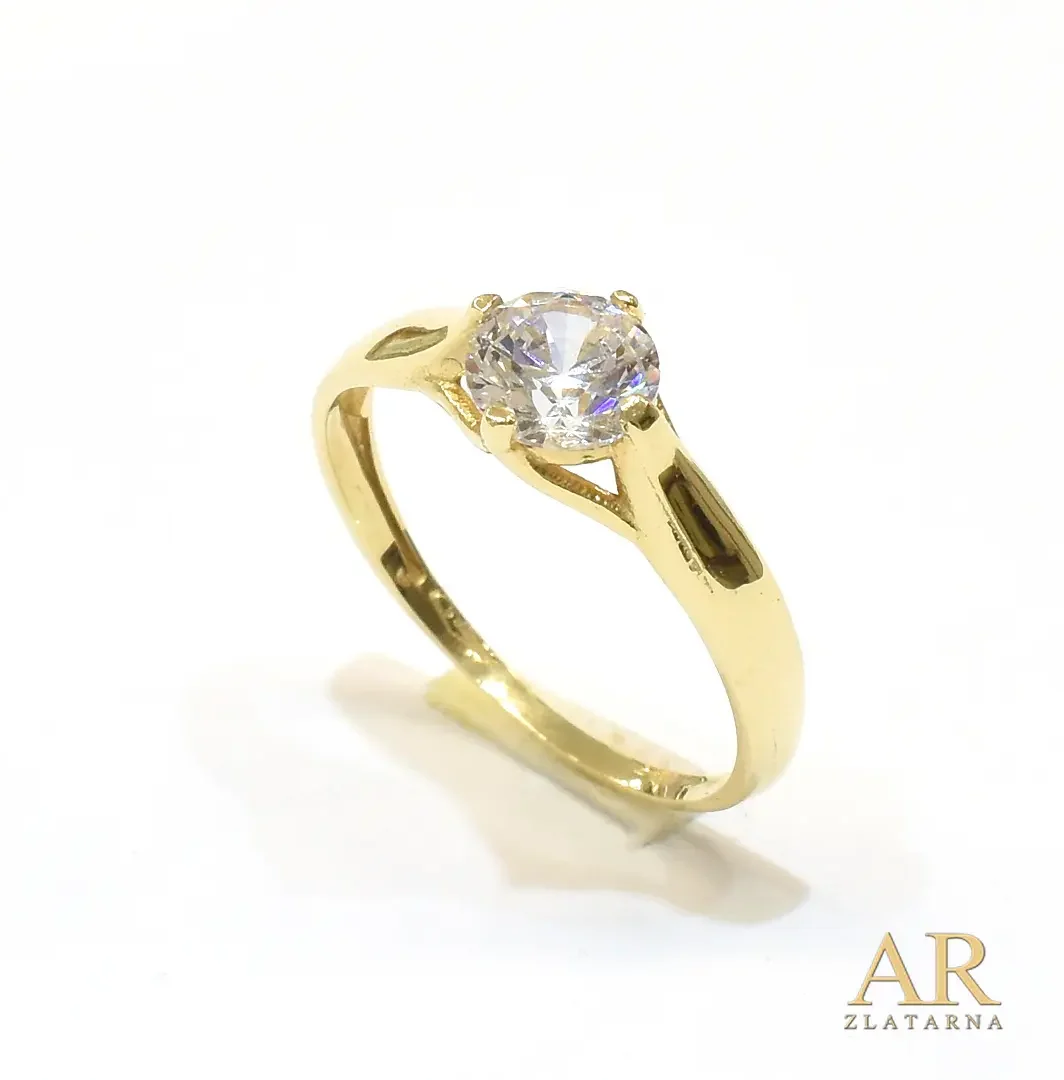Zlatni zaručnički prsten sa  cirkonom u uvijenoj kruni Model 4