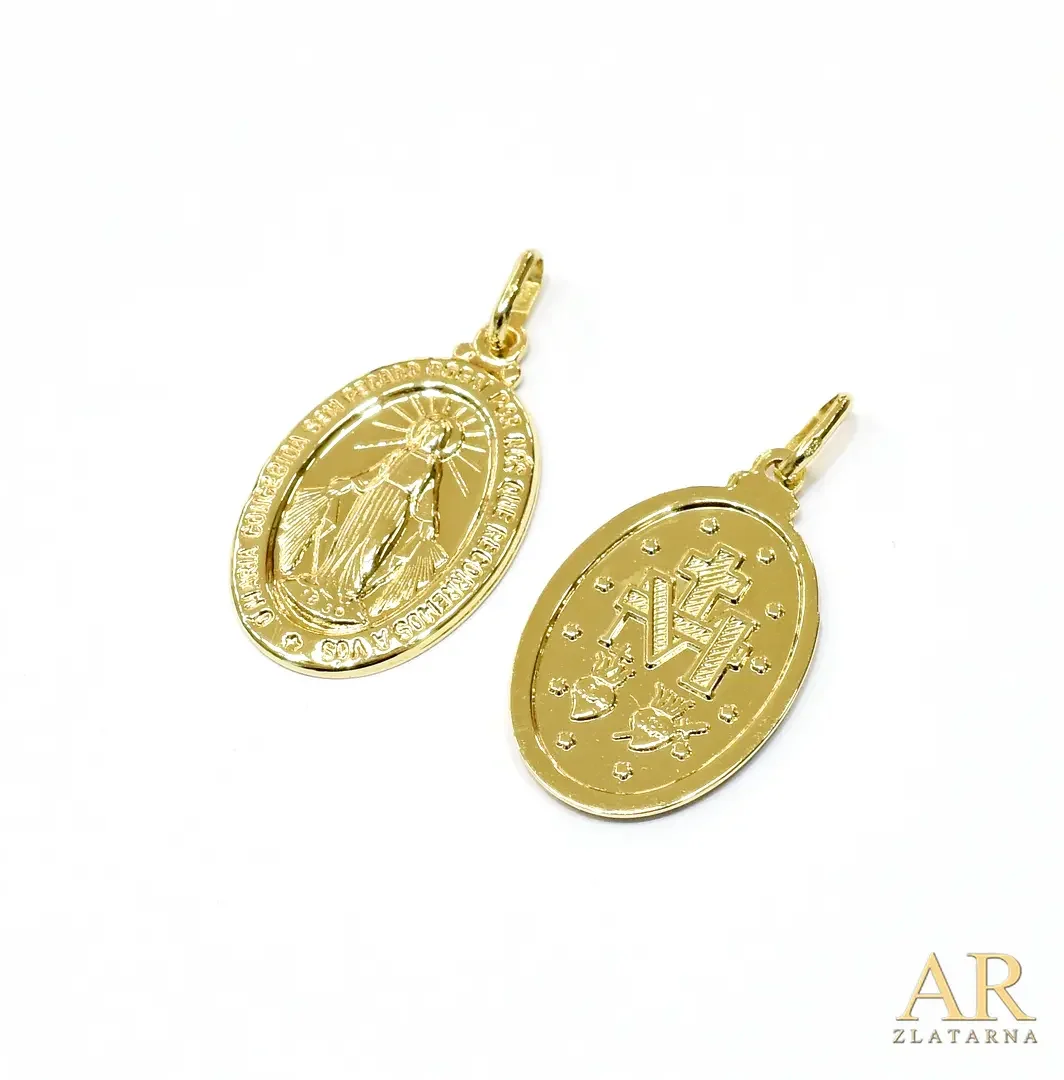 Zlatni privjesak Čudotvorna  Gospa 15mm 