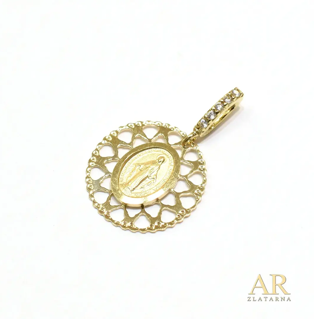 Zlatni  privjesak Čudotvorna Gospa sa cirkonima Model 1