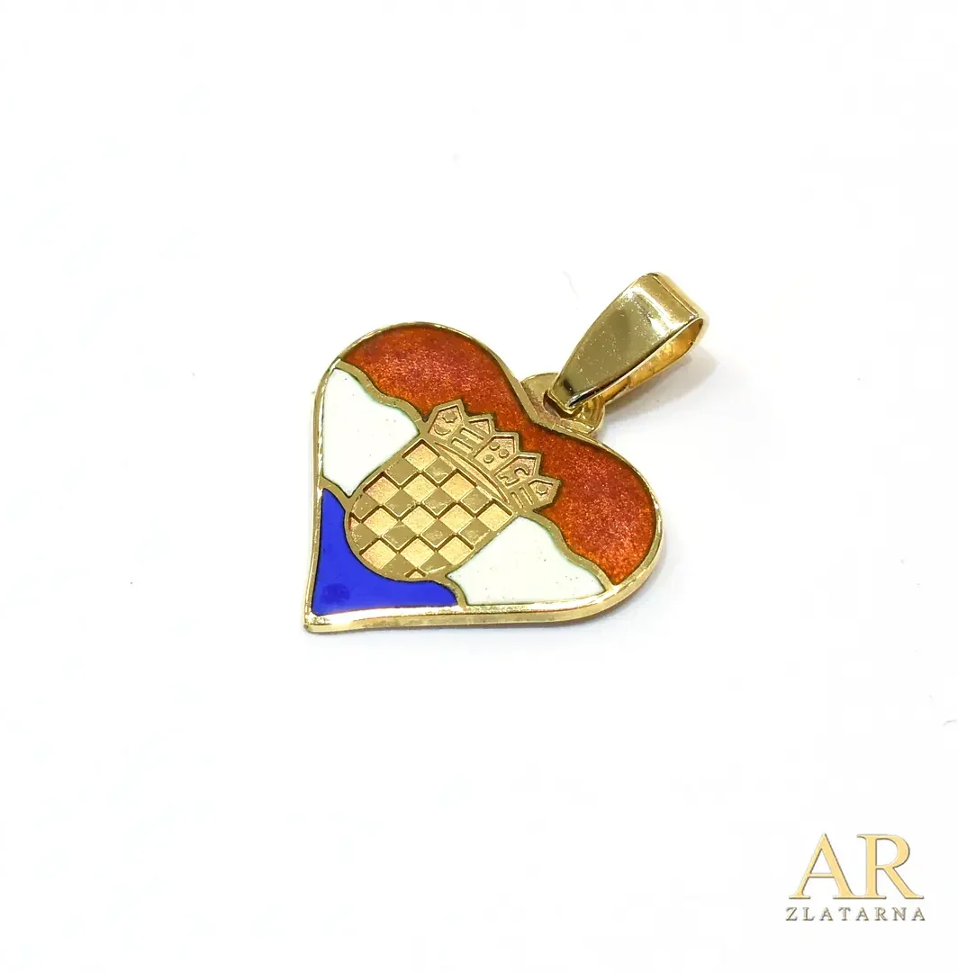 Zlatni privjesak Hrvatsko  srce u boji 