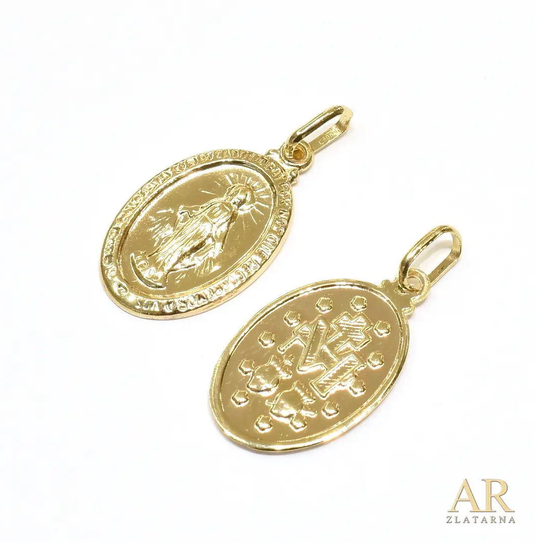 Zlatni privjesak Čudotvorna  Gospa 21mm 