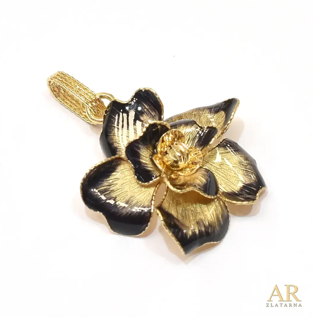 Zlatni privjesak Tamni  cvijet s emajlom 