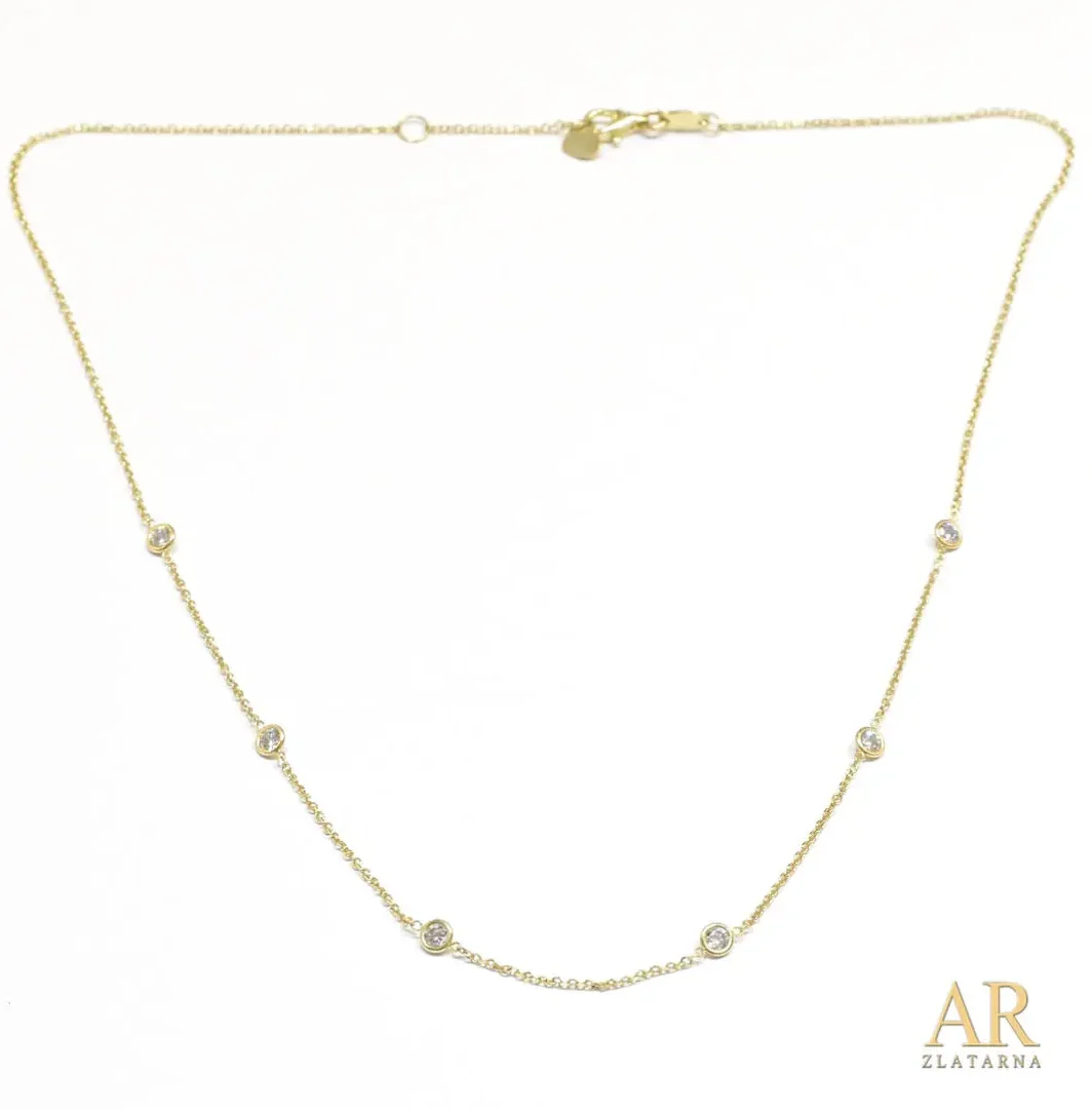 Zlatna ogrlica 7 kuglica s  cirkonima 45cm 