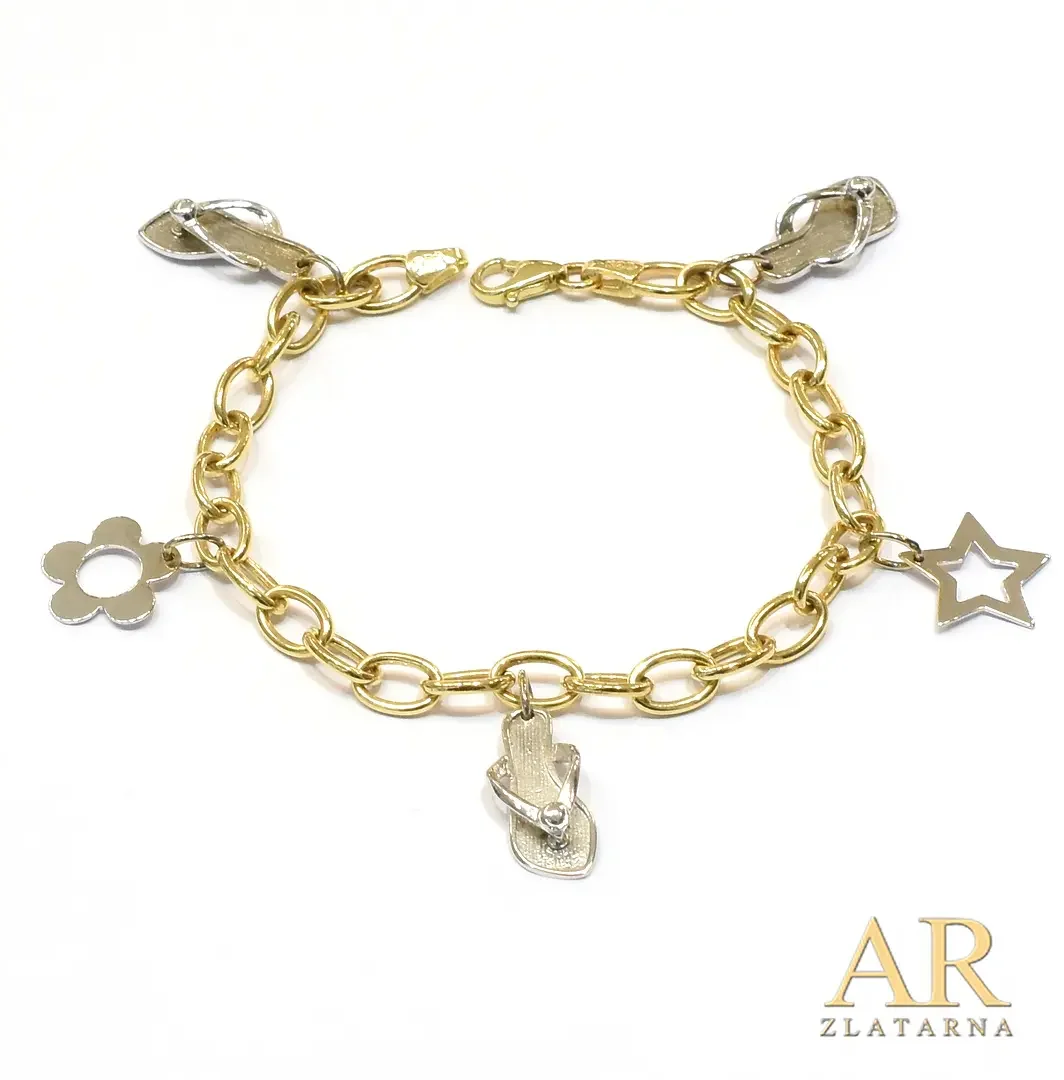 Zlatna narukvica s privjescima  bijelo zlato 19cm 