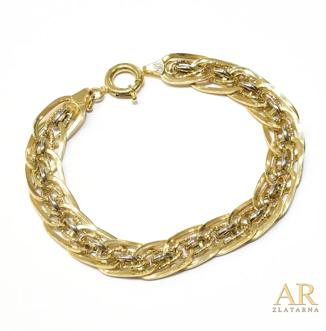 Zlatna narukvica Karike 10.5mm  bijelo i žuto zlato 20cm 