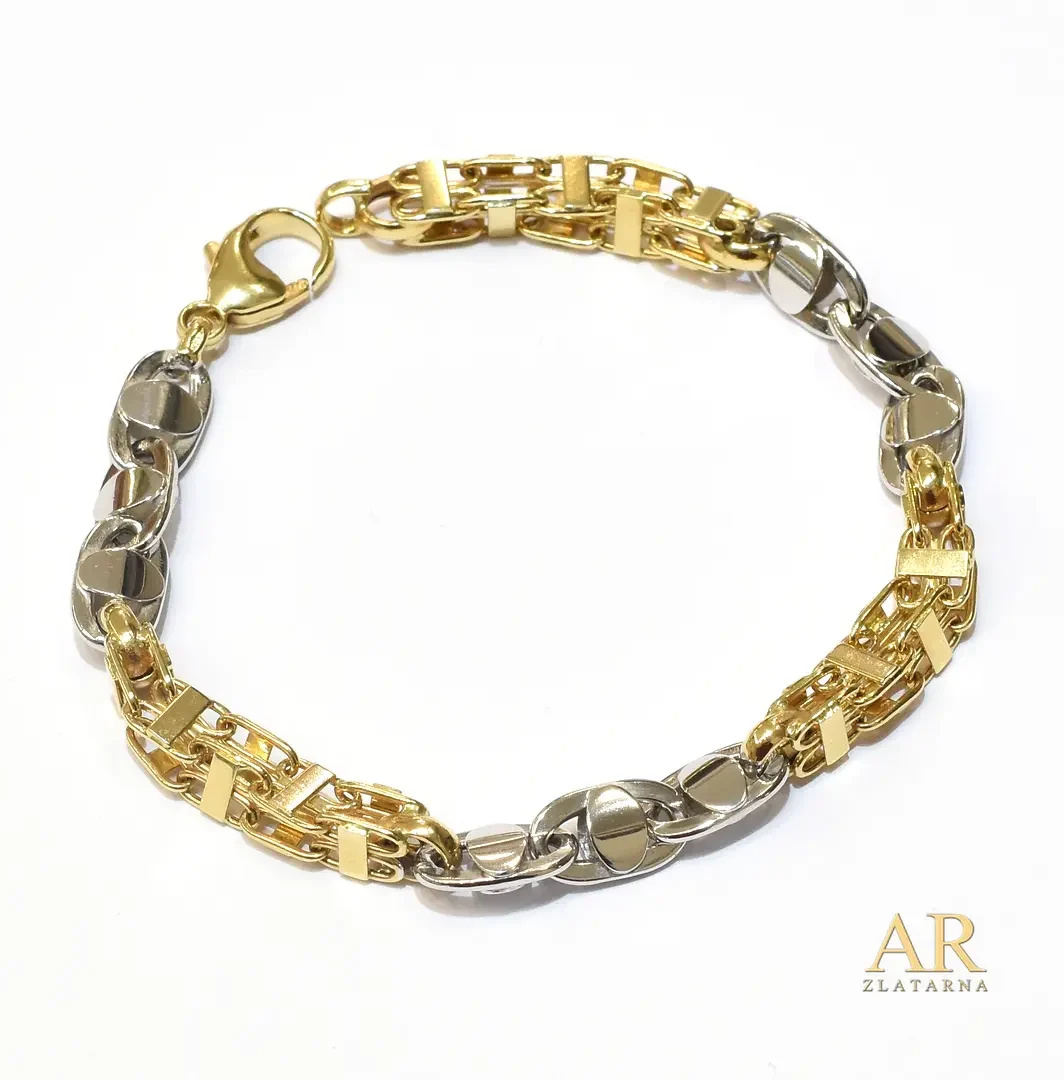 Zlatna narukvica Baraka šuplje  karike 6x6mm bijelo i žuto zlato 21cm 