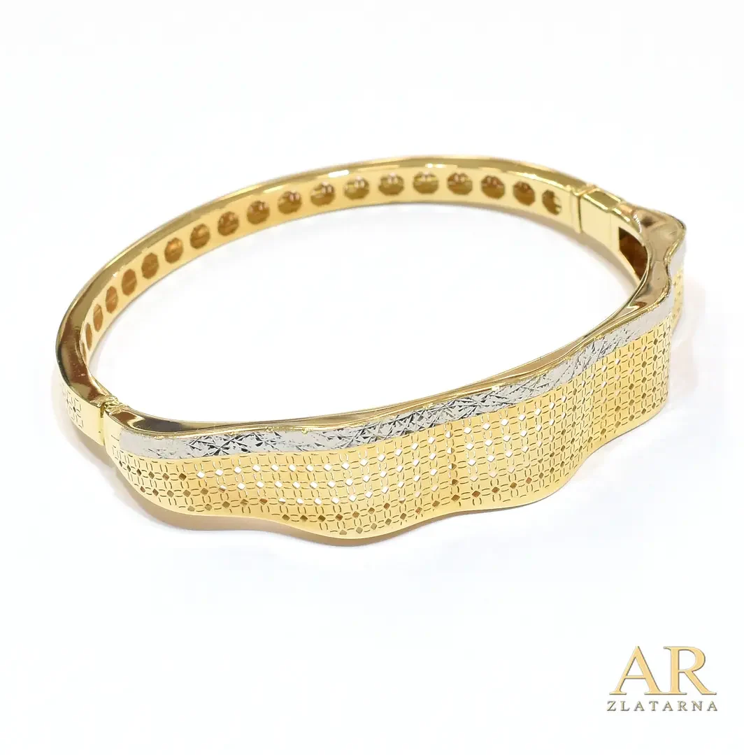 Zlatna narukvica kruta Val  bijelo i žuto zlato 18.5cm 