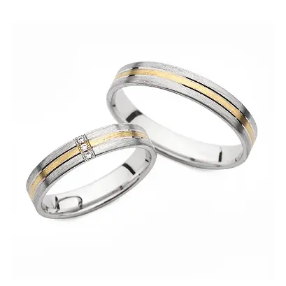 Zlatni vjenčani prsteni s  3×0.01ct dijamanta bijelo i žuto zlato Model 2