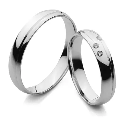 Zlatni vjenčani prsteni s tri  0.01ct dijamanta bijelo zlato asimetrično