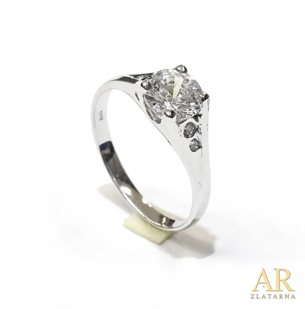 Zlatni zaručnički prsten  bijelo zlato sa cirkonima četverokraka kruna