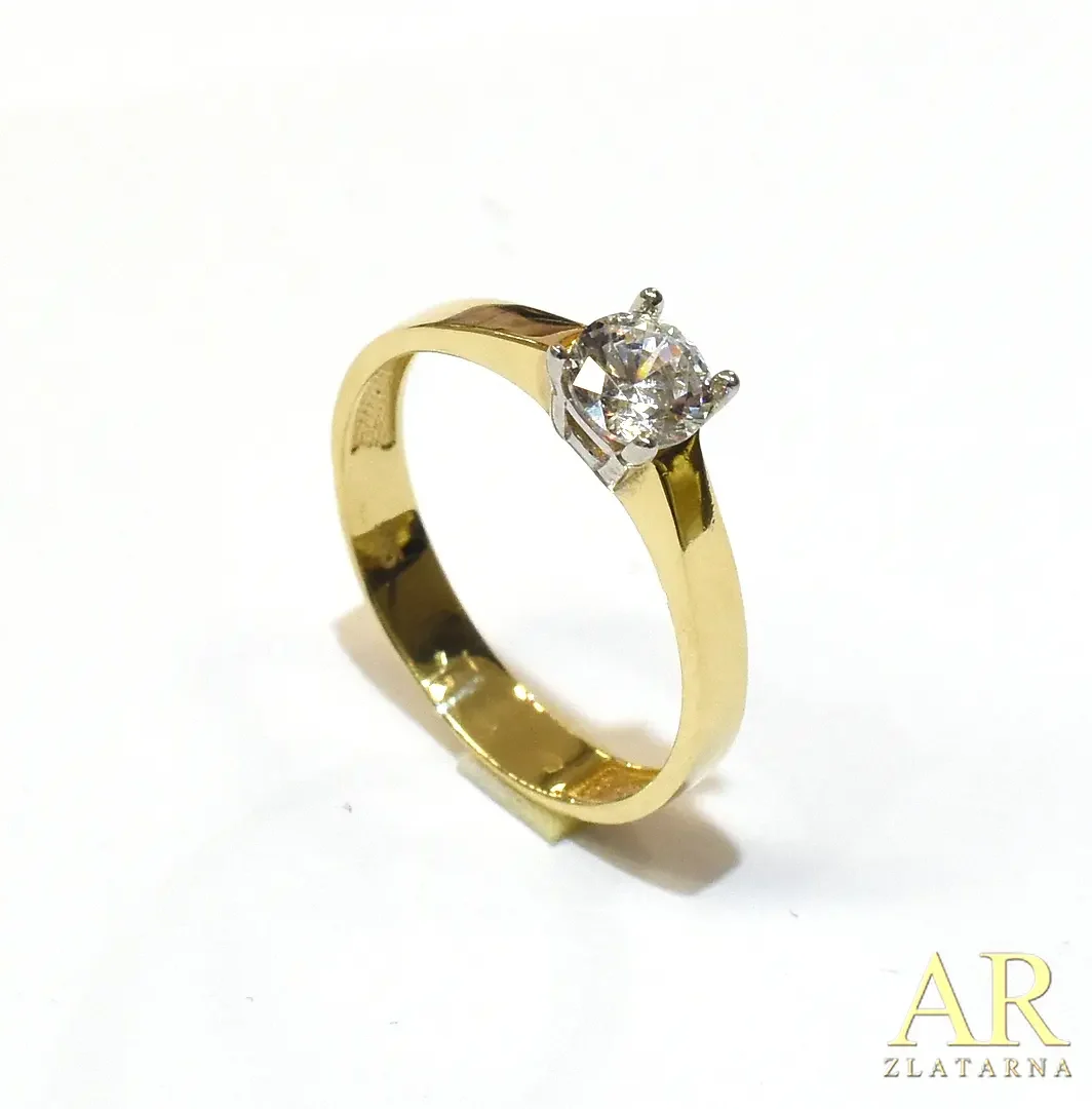 Zlatni zaručnički prsten sa  cirkonom u četverokrakoj kruni Model 1