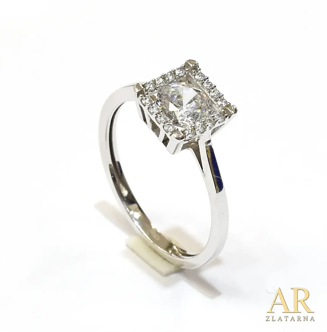 Zlatni zaručnički prsten  bijelo zlato sa cirkonom u kvadratnoj kruni